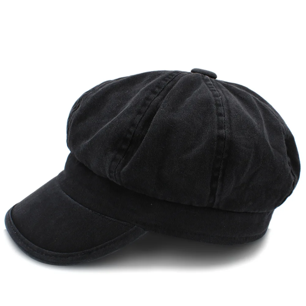 Хлопок Женская восьмиугольная кепка Для Laday кепка газетчика девушка газета Шапка Берет Шляпа A0174-SXJ - Цвет: Black