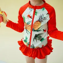 Комплекты одежды из 4 предметов, детский купальный костюм для девочек; Симпатичная детская одежда в Корейском стиле в горошек и с рисунком ананаса для девочек Купальник для девочек-юниоров Детские аксессуары для плавания