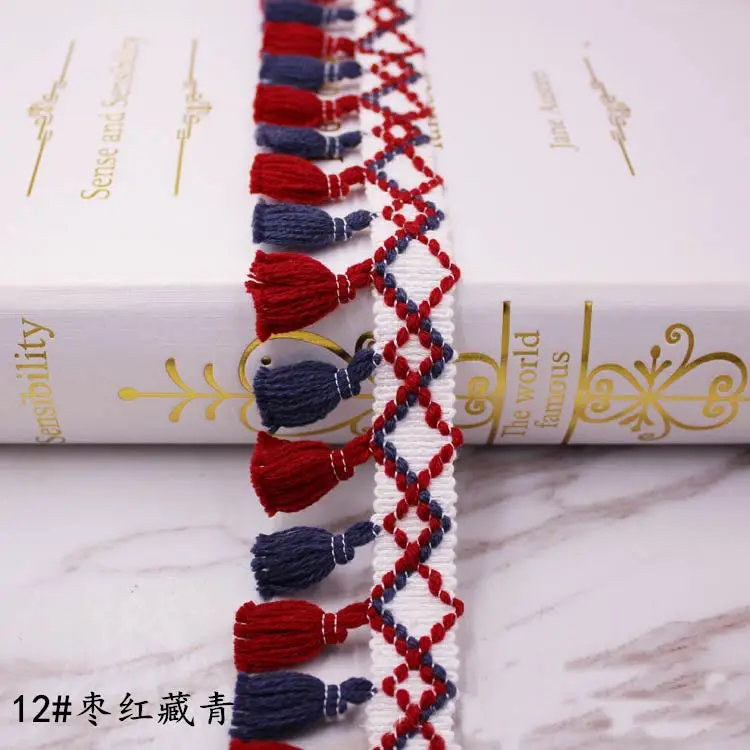 12 purplish red navy 1 ярдов/партия кисточка бахрома отделка Ткань кисточки бахрома кружево отделка с кисточками для украшения штор DIY Швейные аксессуары - Цвет: 12 purplish red navy