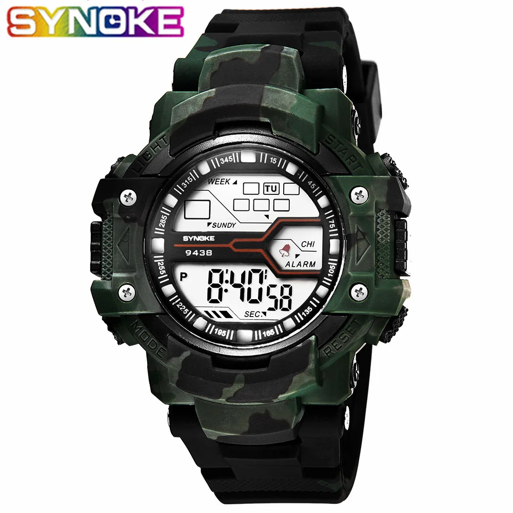 SYNOKE мужские спортивные часы камуфляжные военные цифровые будильник