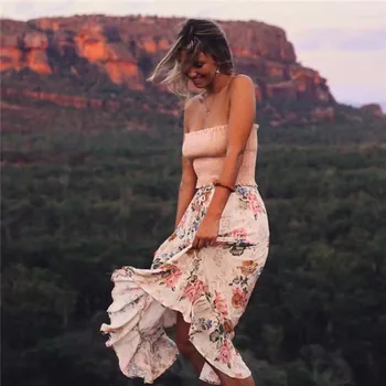 

Women's summer vacation long skirts 2018 new retro floral printing boho skirt Fairy vintage colorful maxi skirts holiday skirt