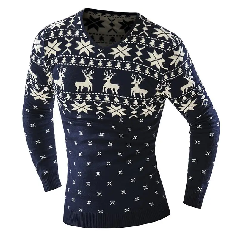 Новое поступление свитера Стильный Звезда паттем и олень животное Принт вязаный свитер с длинными рукавами мужские свитера пуловер
