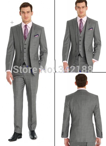 Best Custom Design Light Grey Groom Tuxedos Notch Lapel Best Man Groomsman Men Wedding Suits Prom Clothing /wester suitswedding