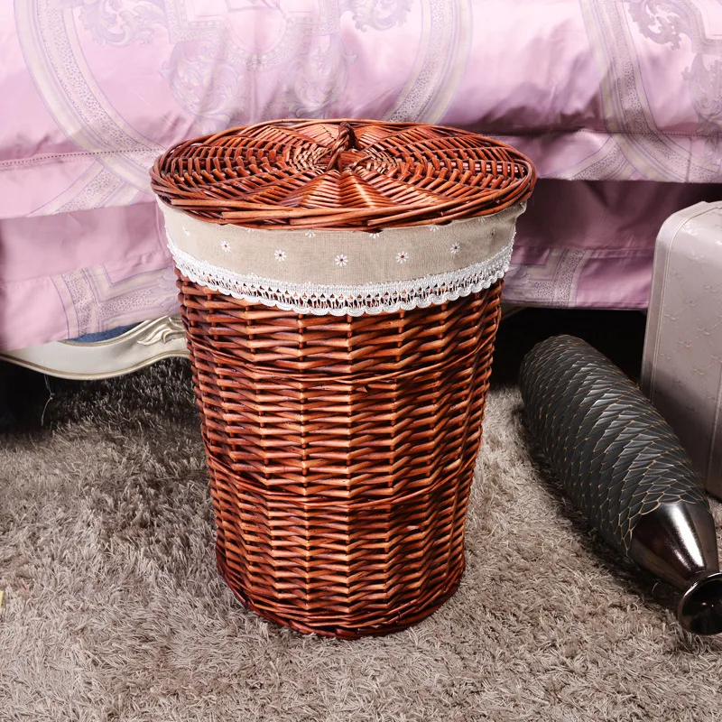 Плетеная корзина из ротанга, корзина для горячего горшка, магазин одежды, гостиничное полотенце, банное полотенце, плетеная корзина для хранения 2 - Цвет: Brown covered