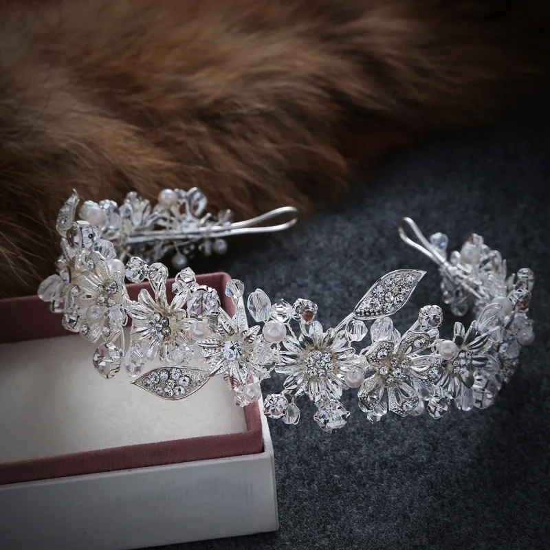 Handmade Sparkling Crystal Wedding Bride Flower Tiara Coroa Headband Bridal Women prom Crowns KopoHa Bijoux Cheveux Accessories