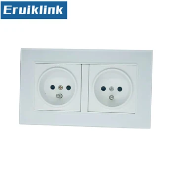 

EU standard double gang power socket,France type wall socket.white Tempered glass panels ,16A wall plug outlet AC110-250V