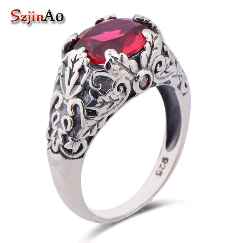 

Szjinao 925 sterling silver jewelry exquisite decorative pattern type restoring ancient red ruby ring wholesale