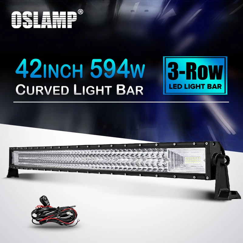 

Oslamp 42" 594W Curved LED Offroad Light Bar Tri-Row Led Work Light Combo Beam DC12v 24v Truck SUV 4WD 4x4 Offroad Led Bar Light