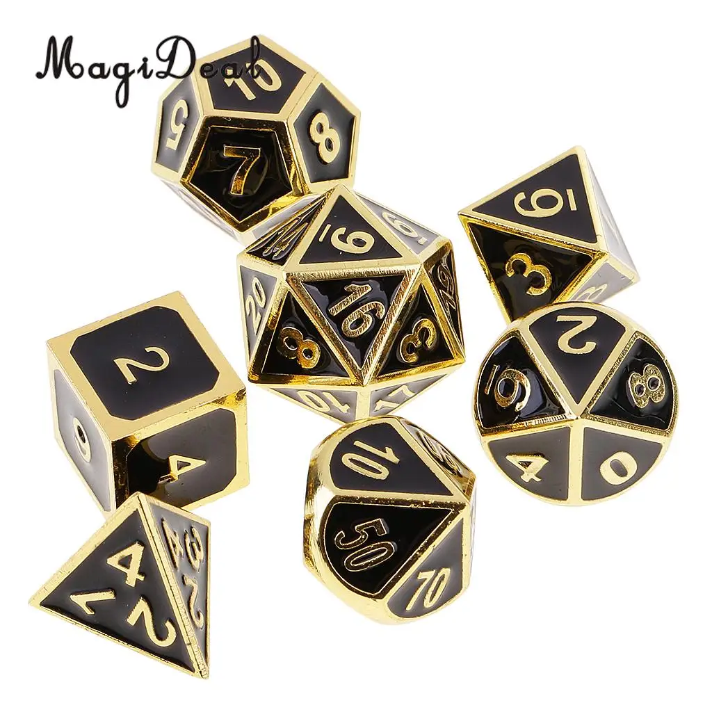 MagiDeal Лидер продаж цинковый сплав 7 игральных костей набор D4-D20 для смешных D& D ролевых игр DND MTG игры подарок