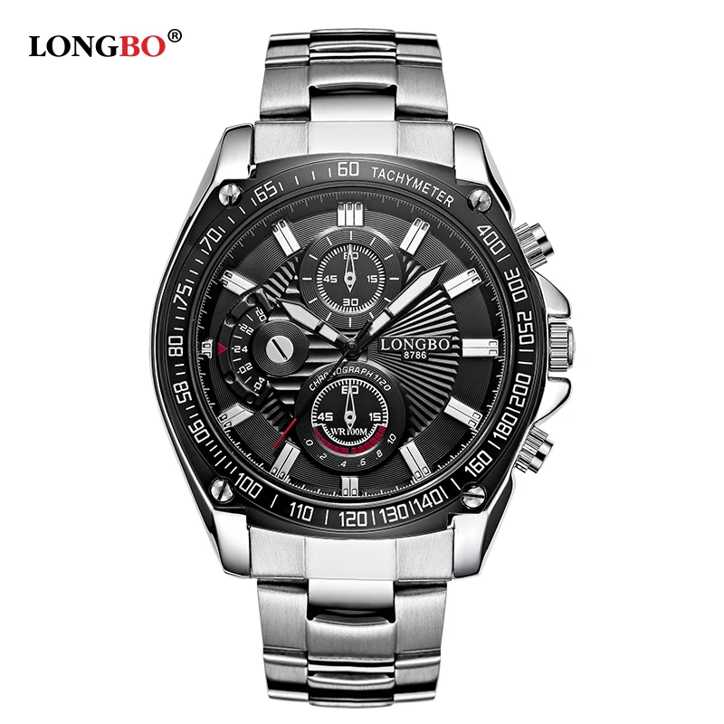 

LONGBO Military Men Stainless Steel Band Sports Quartz Watches Dial Clock For Men Male Leisure Watch Relogio Masculino Army 8786