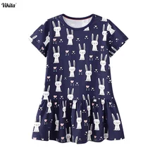 VIKITA/летние хлопковые платья для девочек; детское платье с единорогом; праздничные платья для девочек; платье с кроликом для малышей; детская одежда с героями мультфильмов