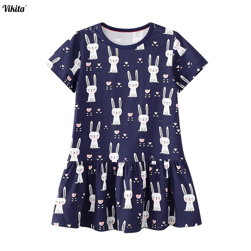 

VIKITA Girls Summer Cotton Dresses Kids Unicorn Dress Party Dresses for Girls Toddlers Rabbit Dress Children Cartoon Clothes