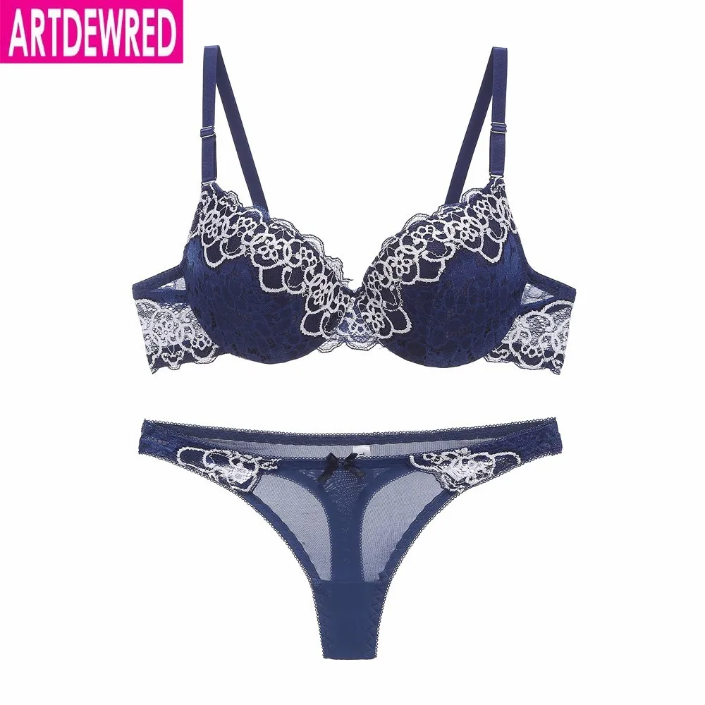 high-end brand New Arrival lace bra set push up underwear set women panties thin thick cup hollow lace intimates bras lingerie lace bra set