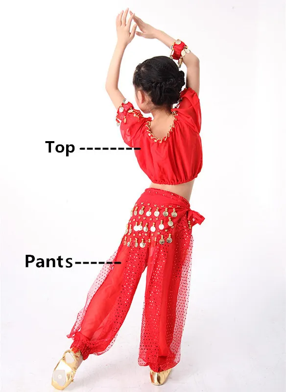 Набор костюма для танца живота восточные костюмы для детей костюмы для танца живота для девочек с короткими рукавами танцевальные костюмы - Цвет: Red 2pc