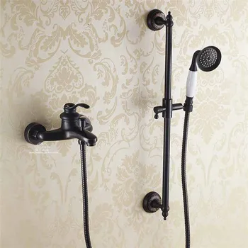 

Bathroom Vintage Nickel Brushed Black Brass Simple Shower Set Wall Mounted Bath Shower Mixer Tap Faucet 3-functions Mixer Valve
