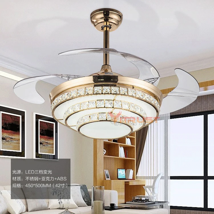 Хрустальный светодиодный потолочный вентилятор лампа 42 дюймов Невидимый потолочный вентилятор свет с пультом дистанционного управления 4 лопасти вентилятора