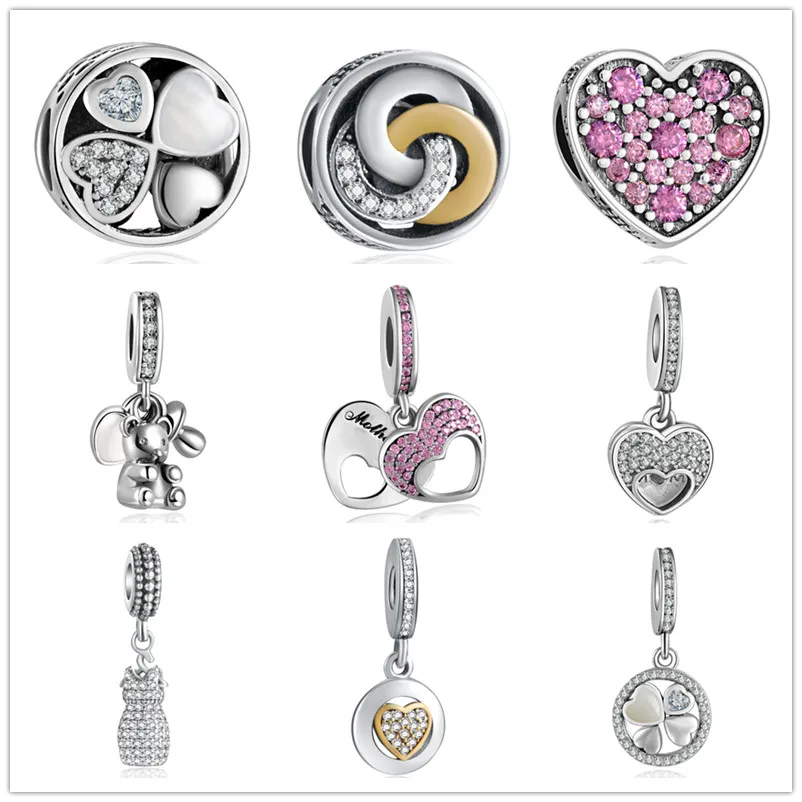 

YANXIZAO 925 Silver Heart series Heart Shape Love Fit Pandora Bracelet Charms Beads DIY Bracelet Jewelry Mother's Day Gift