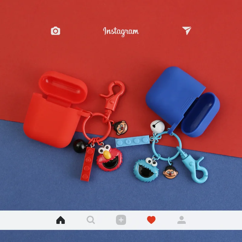 

Cute Sesame Street Silicone Case For Apple Airpods Case Cover Air pods Accessories Earphone Protective Cover Cartoon Key Ring