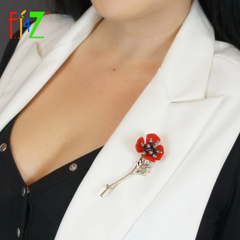 

F.J4Z New arrival Brooch Fashion Designer Alloy Branch Resin Flower Women's Costume Collar Brooches Pins Accessories Brooches