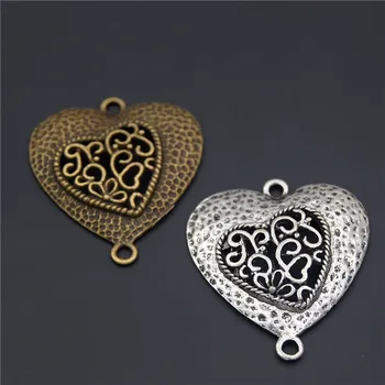 

5pcs 2 Colors Filigree Hammered Heart Connector Charms With Two Loops DIY Jewelry Findings Accessories 29x33mm A422/A425