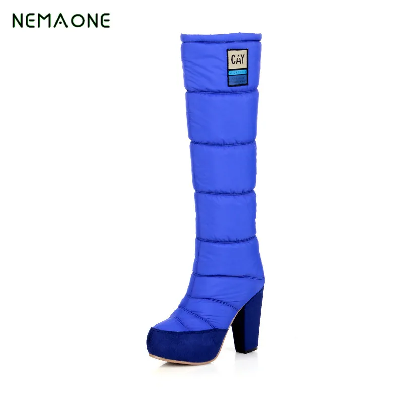 

NEMAONE Large size 34-43 mid calf boots round toe med heels platform women shoes high quality pu leather thick winter snow boots