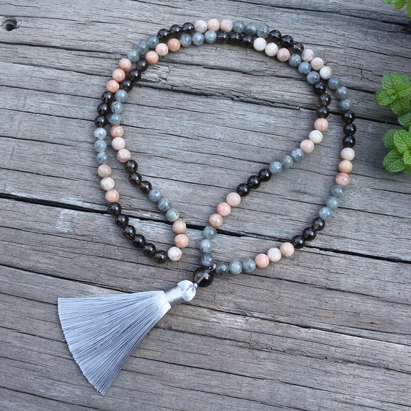 8mm Natural Stone Beads, Sunstone, Labradorite, Change, JapaMala Sets,Spiritual Jewelry,Meditation,Inspirational, 108 Mala Beads