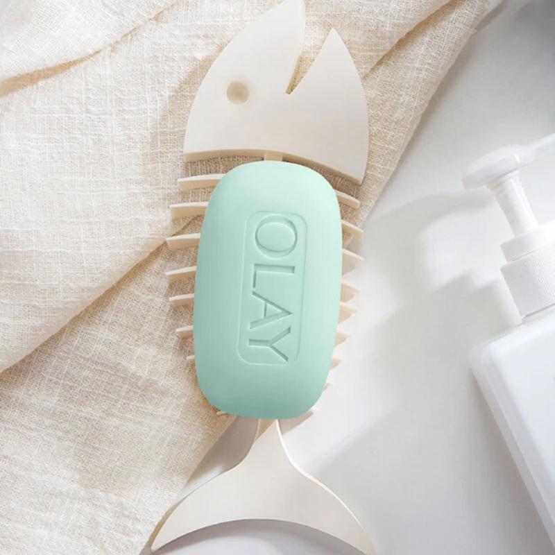 1Pcs Creative Fish Bone Shape Silicone Soap Box Bathroom Drain Soap Dish Stylish Bathroom Soap Holder Home