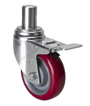 

1PC EDL Medium 4 Inch Casters Wheels 150Kg Polyurethane PU Wheels Castors Stem Bearing Iron Brake Roller Industrial for trolley
