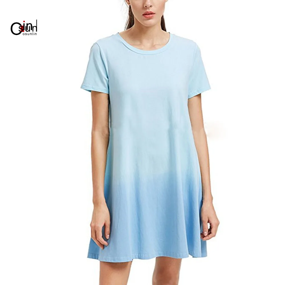 Osunlin 2019 женский струящийся удлиненный Блузон футболка платье короткий рукав