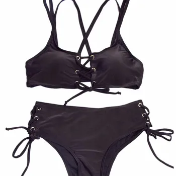 

Women Sexy Bandage Push Up Padded Bra Black Two Pieces Sling Beach Bathing Bra Panties Set Intimates For Women 1 Set