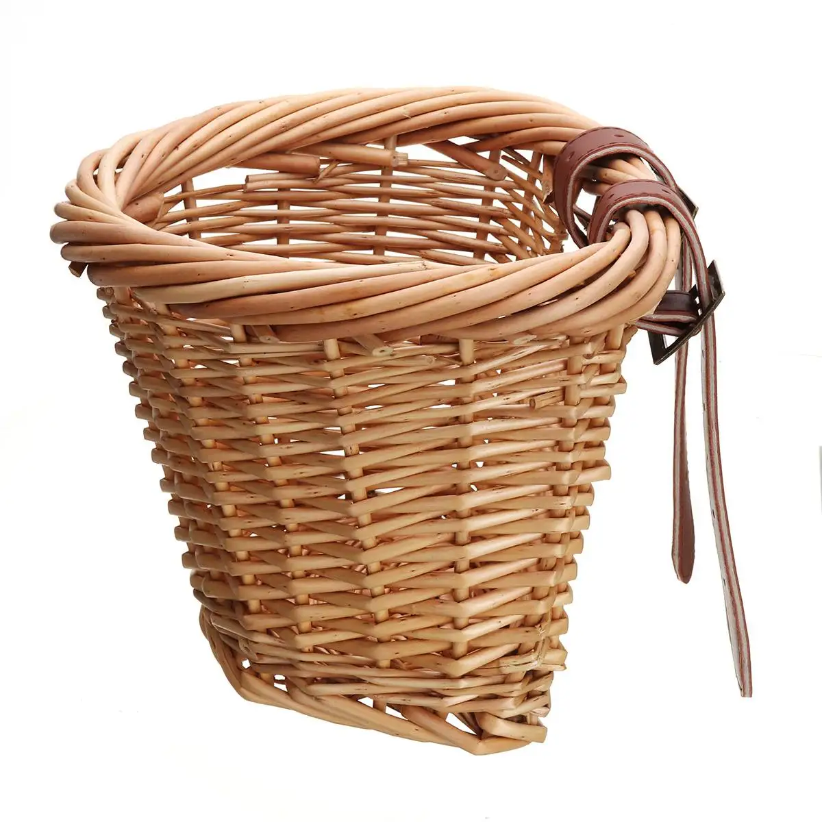 Best Vintage Wicker Bike Bicycle Front Handlebar Basket Shopping Box Cargo Leather Straps Outdoor Sports Picnic Storage Accessory 6