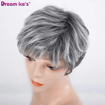 synthetic short black yellow grey bob wig straight ombre cosplay wig Dream ice's 3