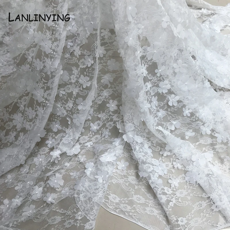 

Width 130CM Embroidery Jacquard 3D Flower Tulle Lace Fabric Mesh For Party Stage Wedding Dress Home Decoration D651