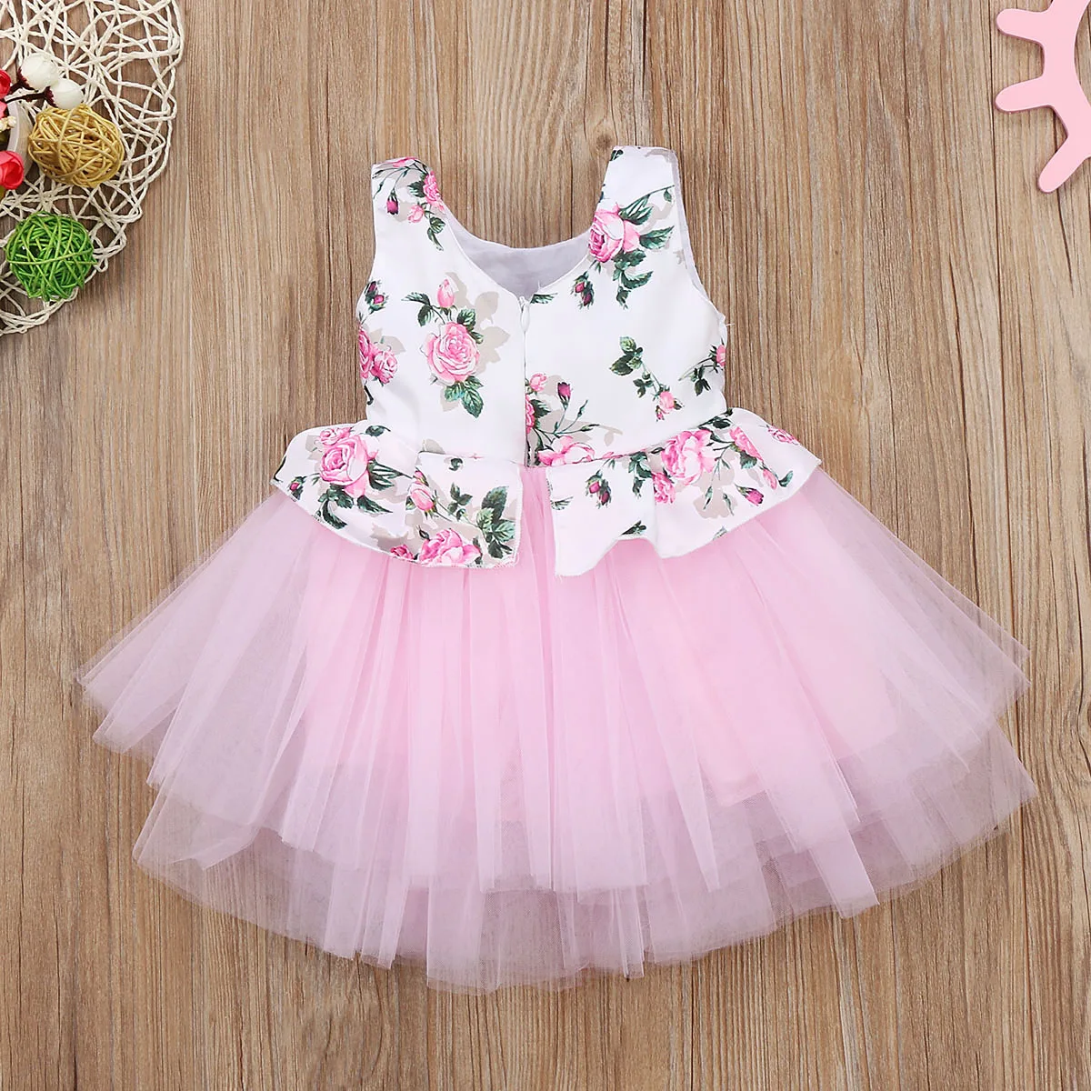 Розовое фатиновое платье-пачка принцессы с цветочным рисунком для маленьких девочек праздничные платья Бальные платья для маленьких девочек от 0 до 3 лет одежда для малышей