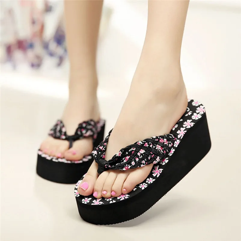 WOMENS LADIES FLORAL ANKLE STRAP PLATFORM WEDGES SUMMER SANDALS BEACH SHOES SIZE