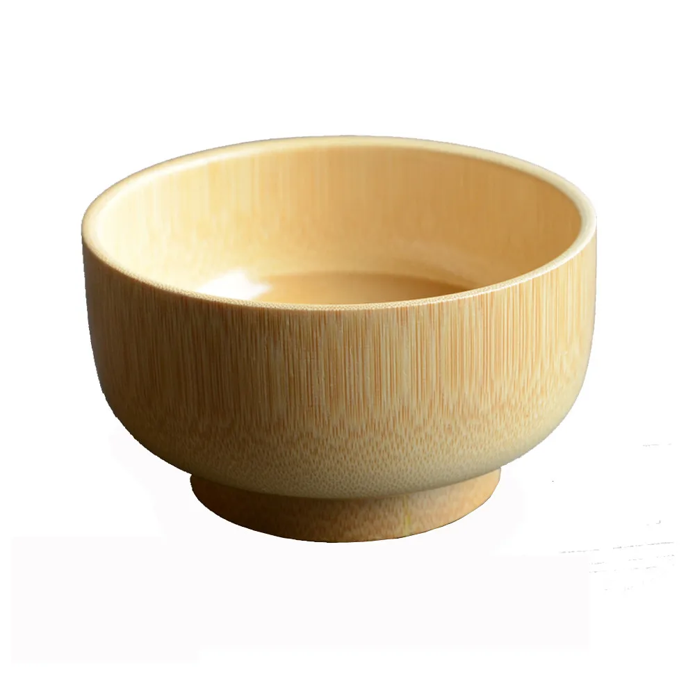 

Natual Wood Round Salad Bowl Kitchen Bamboo Handmade Children Fruit Rice Bowl