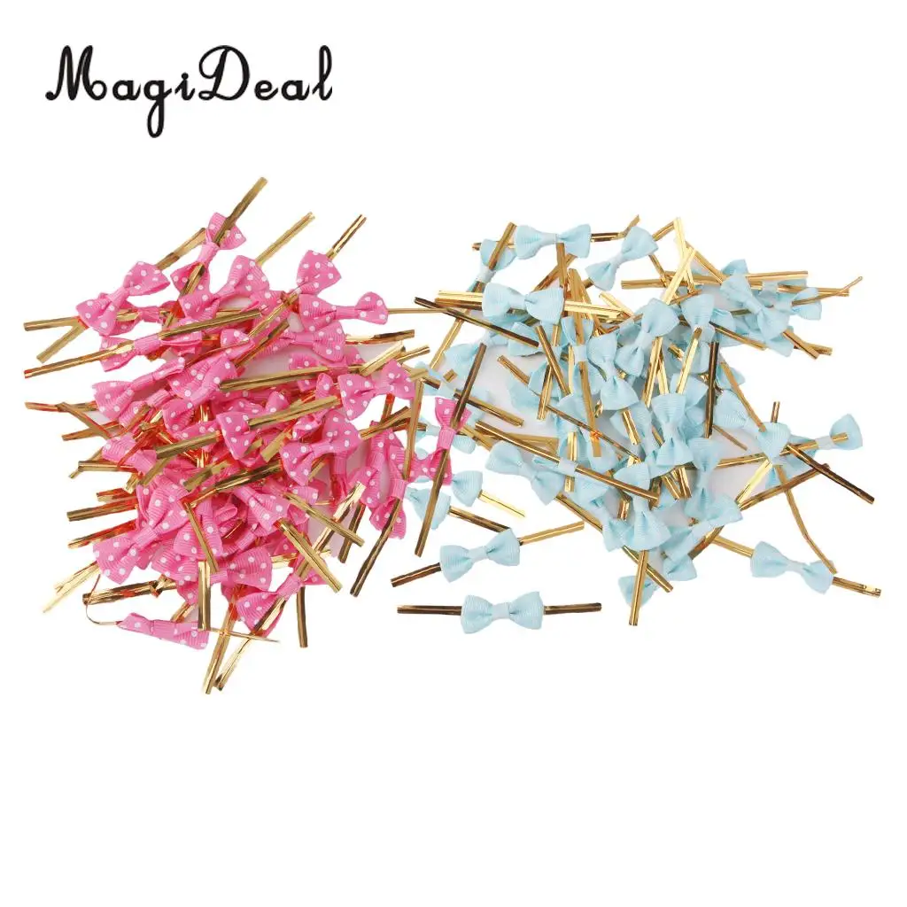 100pcs Metallic Wire Dot Bow Twist Ties Cake Candy Cello Bags Sealing Supplies 8cm