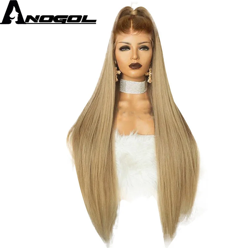 Peluca de pelo sintético larga de fibra Peruca de alta temperatura Anogol Peluca de pelo marrón Ombre ceniza Rubia de encaje suizo para Cosplay Peluca de pelo sintético larga de fibra Peruca de alta temperatura Anogol Peluca de pelo marrón Ombre ceniza Rubia de encaje suizo para Cosplay