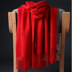 Best Gift Winter Warm Red/Yellow Color Wool Knitting Scarf For Ladies Scarfs Wraps Fashion Pashmina Tassel Female Scarves Wraps - Цвет: Red