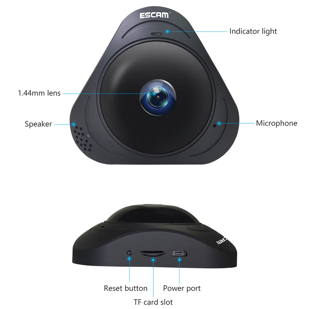 ESCAM Q8 360 градусов панорамная WiFi ip-камера 960 P Рыбий глаз объектив инфракрасная камера VR камера с двухсторонним аудио/детектор движения