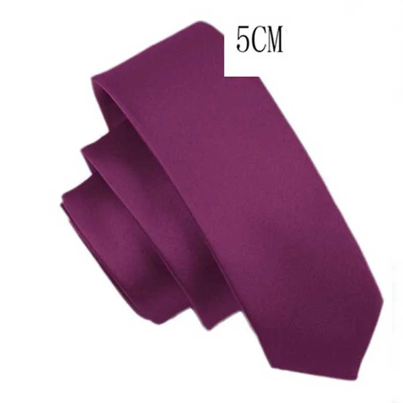 Мужской тонкий галстук, Одноцветный галстук, узкий галстук из полиэстера, ширина 5 см, 35 цветов, королевский синий, золотой, вечерние, формальные, модные галстуки - Цвет: Plum Purple