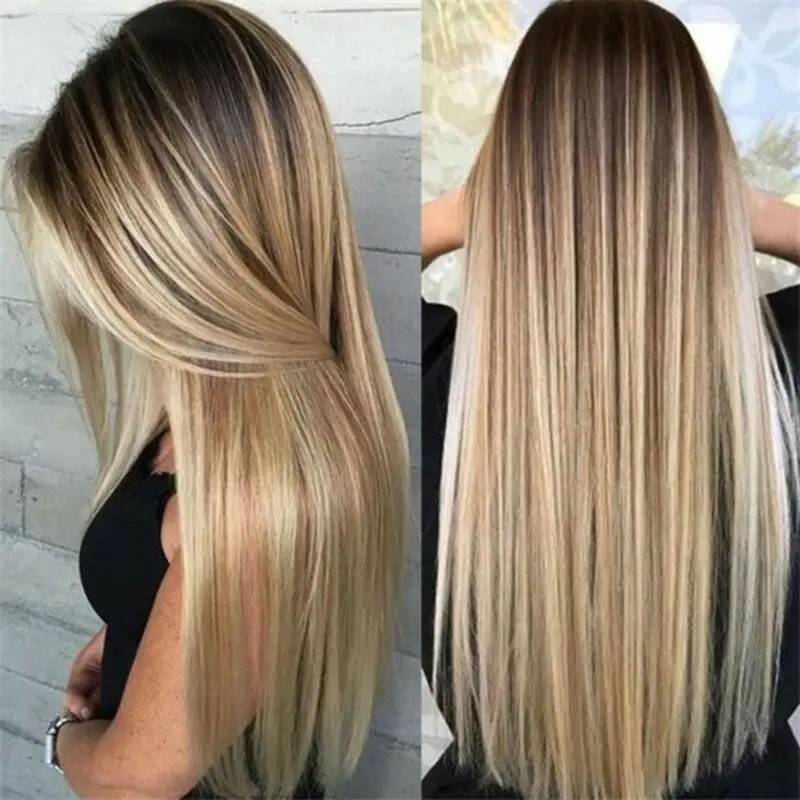 

Synthetic Lace Front Wigs For Women Black Ombre Blonde Wig Lace Front Heat Resistant Long Straight Hair Wigs
