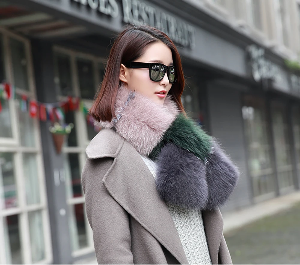 

YCFUR Women Scarves Wraps Winter Warm Soft Fox Fur Neck Warmer Scarf Female Luxury Women Scarves Ladies