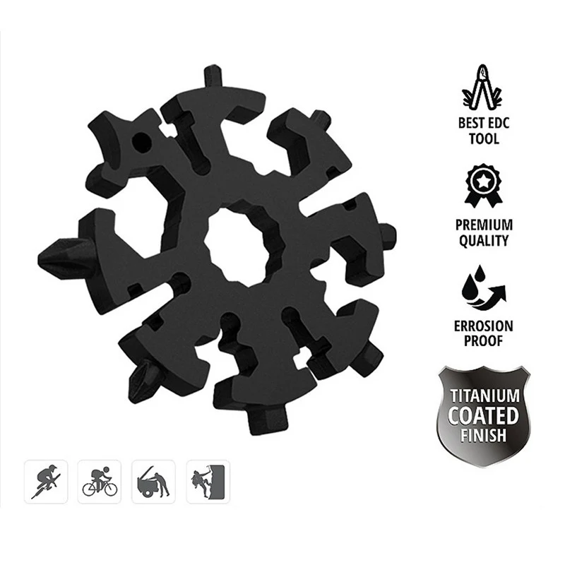 

20 in 1 Stainless Steel Multifunction Tool Snowflake Mini Wrench Screwdriver Bottle Opener Camping equipment Survival tool