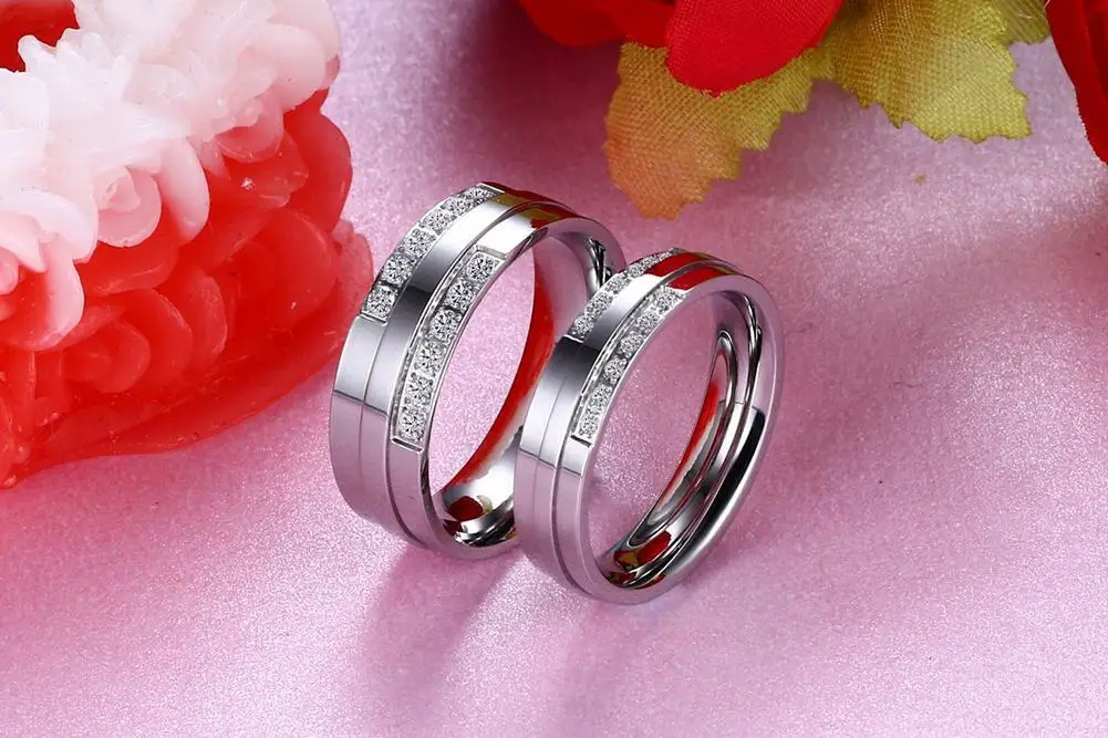 Bling CZ Обручальные кольца для женщин и мужчин никогда не выцветает цвет нержавеющая сталь обручальные Alliance лелеять Любовь ювелирные изделия