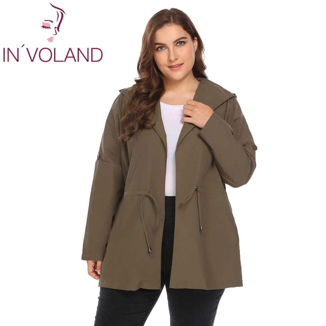 IN'VOLAND Women Raincoat Jacket Large Size L 4XL Wrap Hooded Long