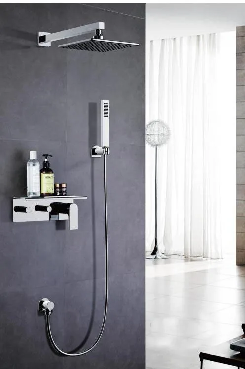 Koop Free ship Rainfall Shower Head Polished Chrome Bath Shower Faucet Bathroom Luxury Rain Mixer 10 inch Shower Wall Mounted IS232