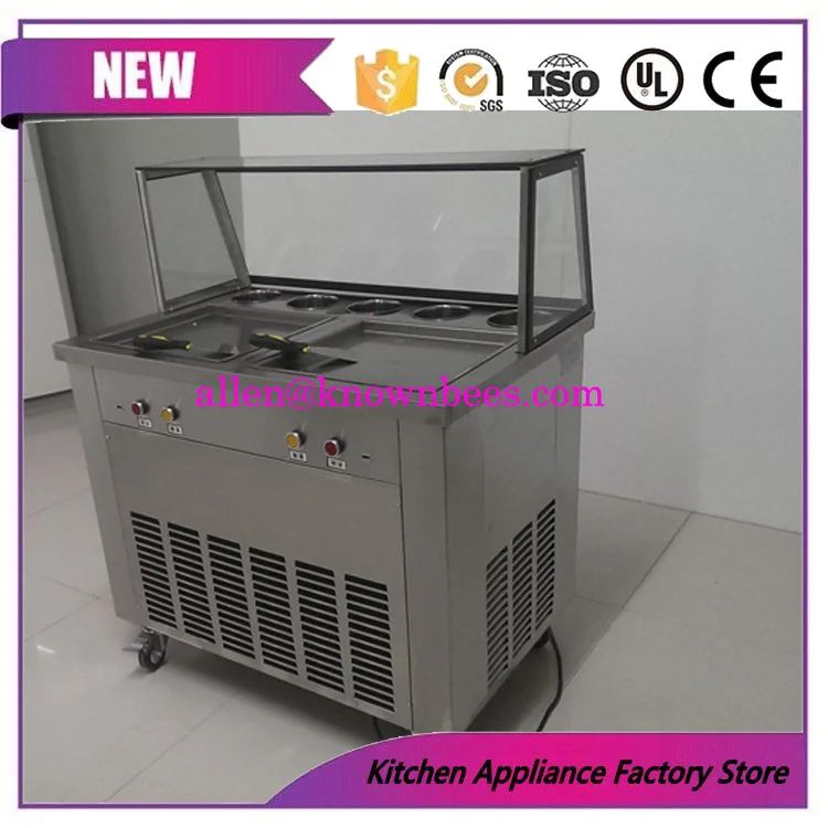 

commercial 220v/110v double square pan fried ice pan machine 1600w ice cream roll machine r410a milk fry pan frying ice pan