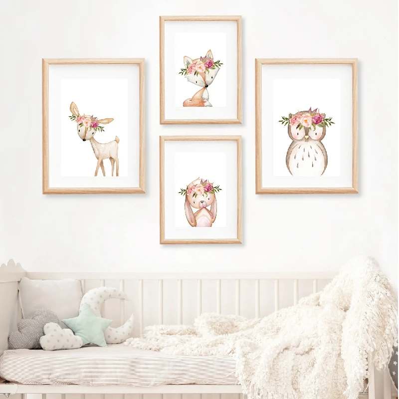 Woodland Animals Print Nursery Decor