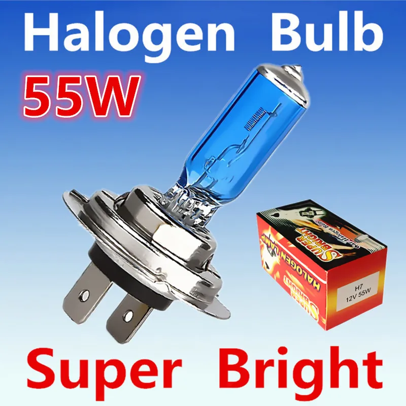 2pcs H7 55W 12V Halogen Bulb Super Xenon White Fog Lights High Power Car Headlight Lamp Car Light Source parking 6000K auto